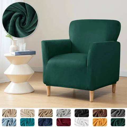 Housse de fauteuil extensible en velours - Vert