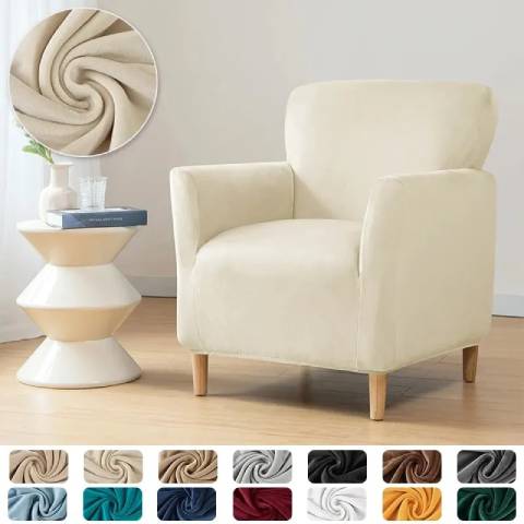 Housse de fauteuil extensible en velours - beige