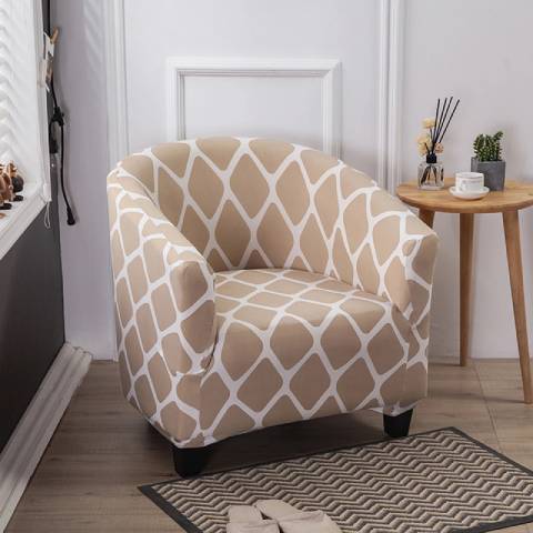 Housse de Fauteuil Club Extensible - Motif Géométrique Beige