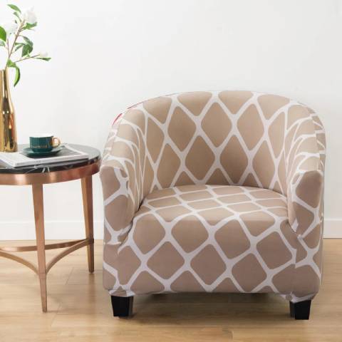 Housse de Fauteuil Club Extensible - Motif Géométrique Beige