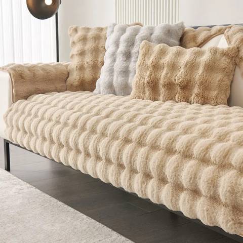 Housse de Canapé universelle Ultra Douce en Fausse Fourrure – coloris beige – design élégant et protection optimale