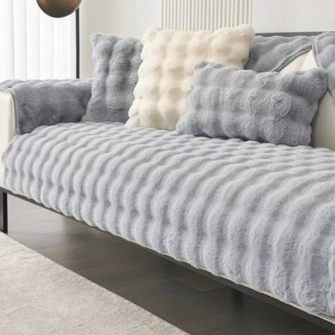Housse de Canape Ultra Douce en Fausse Fourrure gris
