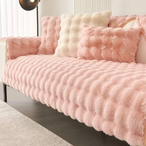 Housse de Canapé Ultra Douce en Fausse Fourrure – coloris rose bonbon - élégance et raffinement