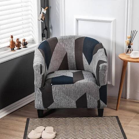Housse de Fauteuil Club Extensible - Design Graphique Gris et Bleu