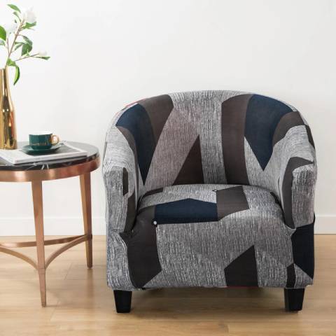 Housse de Fauteuil Club Extensible - Design Graphique Gris et Bleu