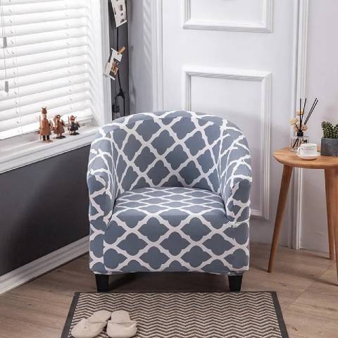 Housse de Fauteuil Club Extensible - Motif Géométrique Gris Clair