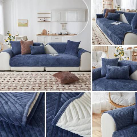Housse de Fauteuil et Canapé Matelassée Bleu Marine – Élégance Intemporelle et Protection Antidérapante