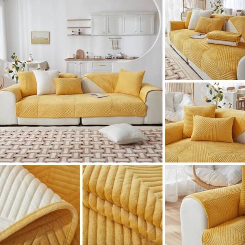 Housse de Fauteuil Matelassée Jaune Moutarde – Élégance et Protection pour Votre Salon