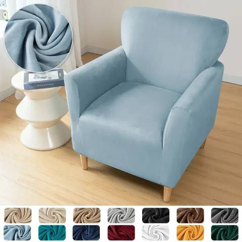 Housse de fauteuil extensible en velours - bleu ciel