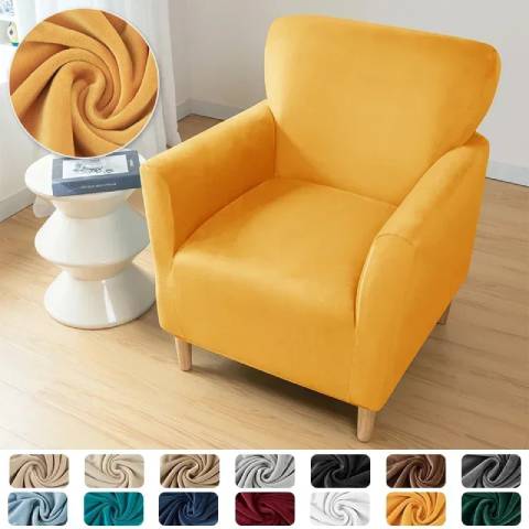 Housse de fauteuil extensible en velours - jaune