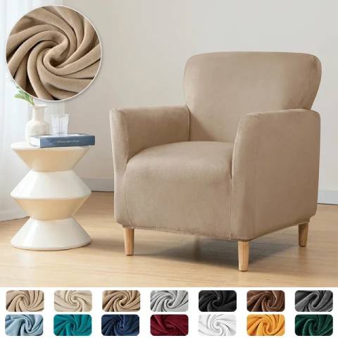 Housse de fauteuil extensible en velours - creme