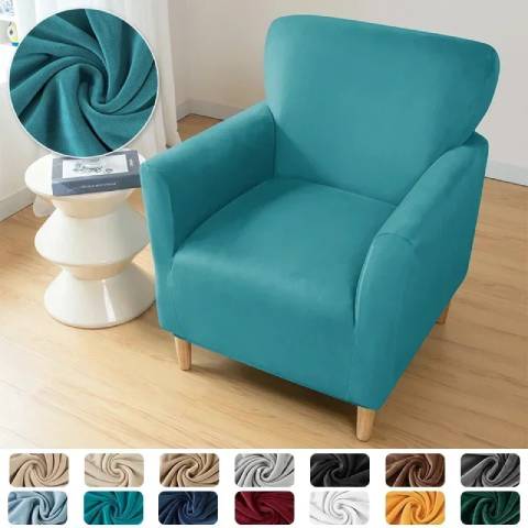Housse de fauteuil extensible en velours - bleu canard
