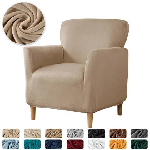 Housse de fauteuil extensible en velours - creme