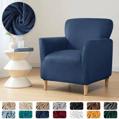 Housse de fauteuil extensible en velours - bleu marine