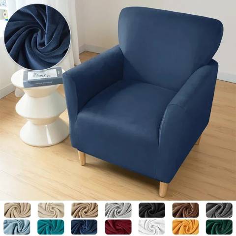 Housse de fauteuil extensible en velours - bleu marine