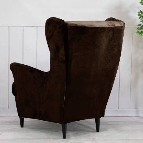 Housse de fauteuil à oreilles en velours doux – coloris marron – look moderne et épuré