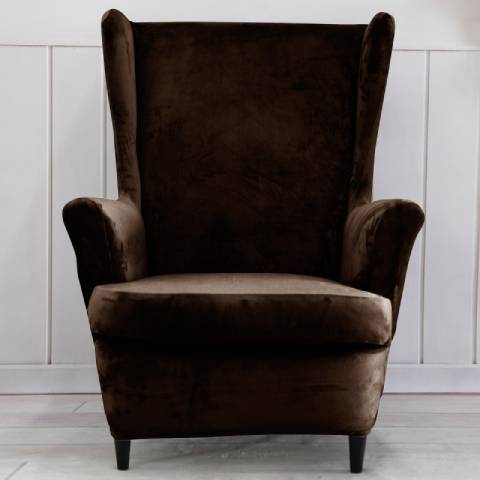 Housse pour fauteuil à oreilles en velours – coloris marron – look moderne et épuré