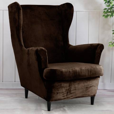 Housse fauteuil à oreilles en velours – coloris marron – look moderne et épuré