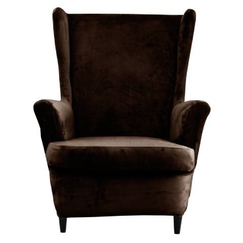 Housse pour fauteuil à oreilles en velours doux – coloris marron – look moderne et épuré