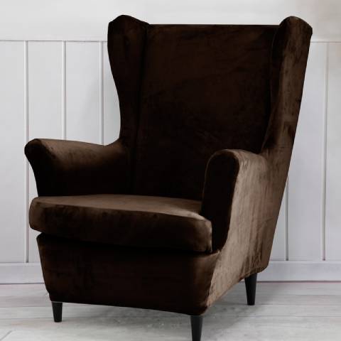 Housse de fauteuil à oreilles en velours – coloris marron – look moderne et épuré
