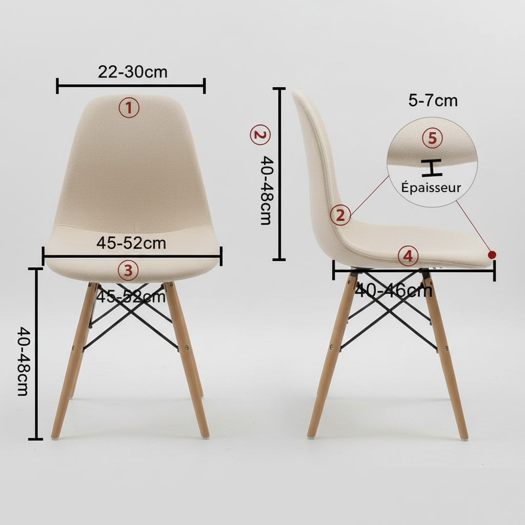 Guide de taille Housse noire pour chaise scandinave, protège contre l’usure et les taches, tissu extensible.