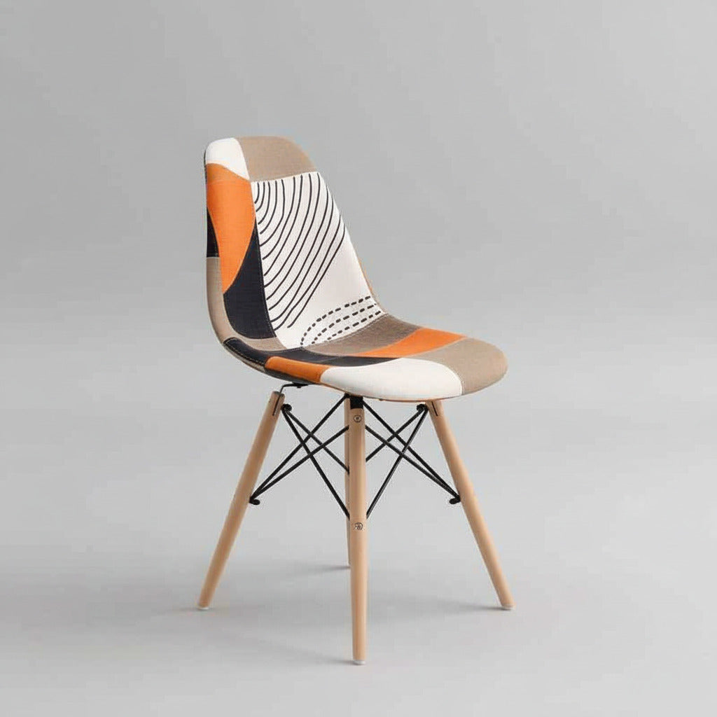 Housse de chaise scandinave extensible – motif géométrique orange et gris