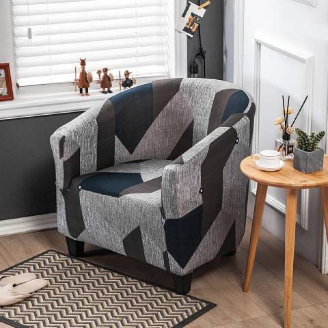 Housse de Fauteuil Club Extensible - Design Graphique Gris et Bleu