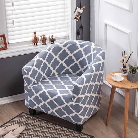 Housse de Fauteuil Club Extensible - Motif Géométrique Gris Clair