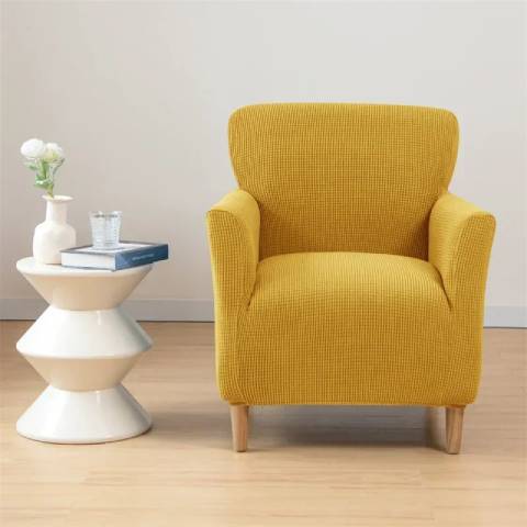 Housse de fauteuil crapaud extensible – coloris jaune moutard – ajustement parfait pour tout type de fauteuil