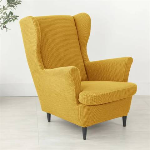 Housse de fauteuil oreiller extensible - Jaune moutard - Protection et style nordique