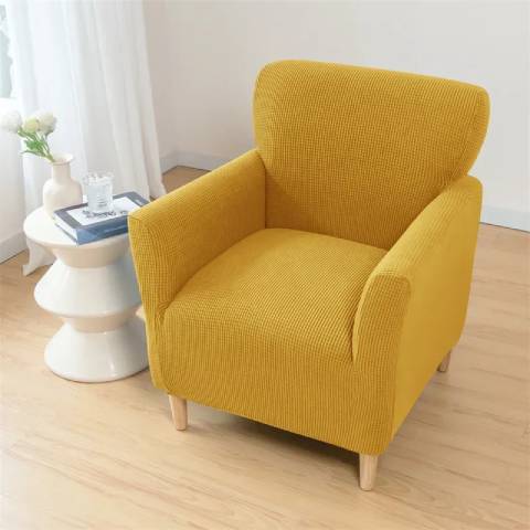 Housse fauteuil crapaud extensible – coloris jaune moutard – ajustement parfait pour tout type de fauteuil