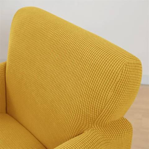 Housse de fauteuil crapaud en tissu jacquard – coloris jaune moutard – ajustement parfait pour tout type de fauteuil