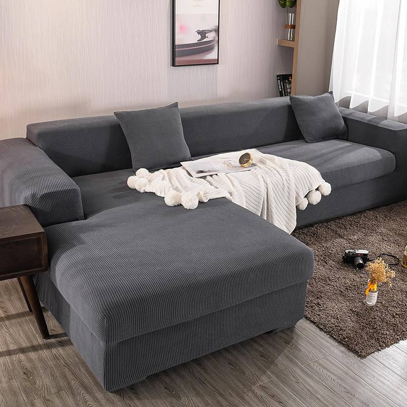Housse pour canapé d'angle universelle gris - Protege canapé angle en polyester pour domicile - HousseDecor