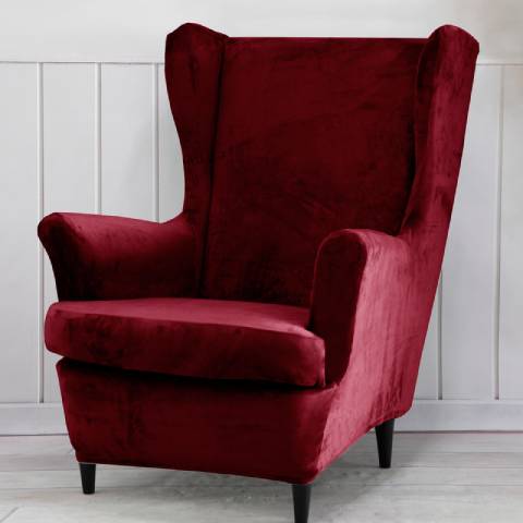 Housse de fauteuil à oreilles velours - Rouge Bordeaux - Élégance et Protection