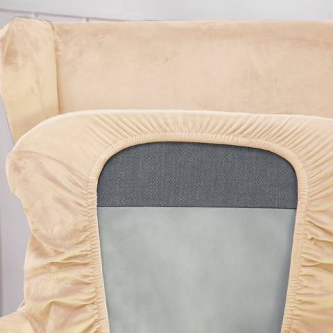 Housse de fauteuil à oreilles velours - Beige - Élégance et Protection