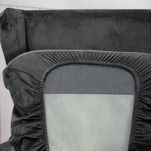 Housse de fauteuil à oreilles velours - Gris Foncé - Élégance et Protection