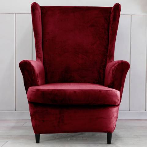 Housse de fauteuil à oreilles velours - Rouge Bordeaux - Élégance et Protection