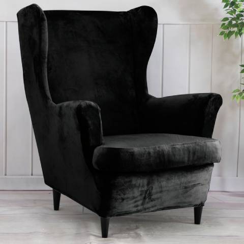 Housse de fauteuil à oreilles velours - Noire - Élégance et Protection