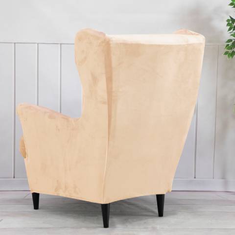 Housse de fauteuil à oreilles velours - Beige - Élégance et Protection