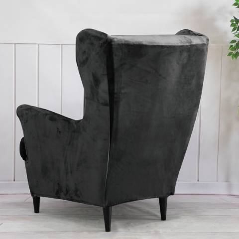 Housse de fauteuil à oreilles velours - Gris Foncé - Élégance et Protection