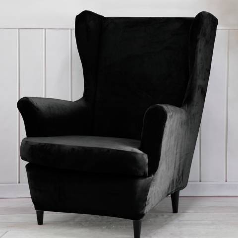 Housse de fauteuil à oreilles velours - Noire - Élégance et Protection