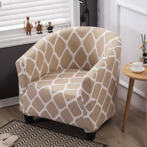 Housse de Fauteuil Club Extensible - Motif Géométrique Beige