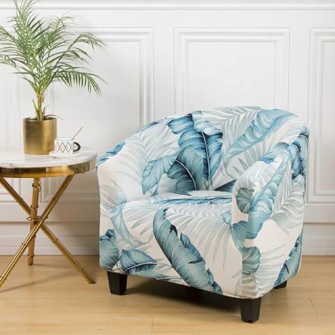 Housse de Fauteuil Club Extensible - Motif Feuillage Tropical Bleu