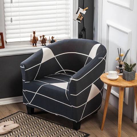 Housse de Fauteuil Club Extensible - Design Moderne Noir et Blanc