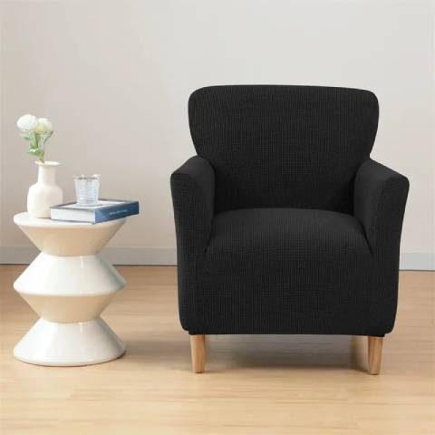 Housse de fauteuil crapaud en tissu jacquard – coloris noir – confort et protection assurés