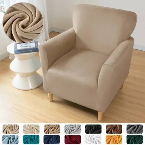 Housse de fauteuil extensible en velours - creme