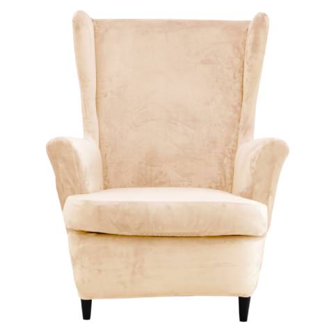 Housse de fauteuil à oreilles velours - Beige - Élégance et Protection