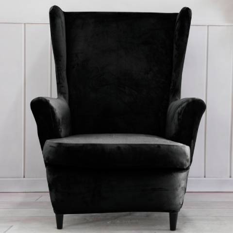 Housse de fauteuil à oreilles velours - Noire - Élégance et Protection