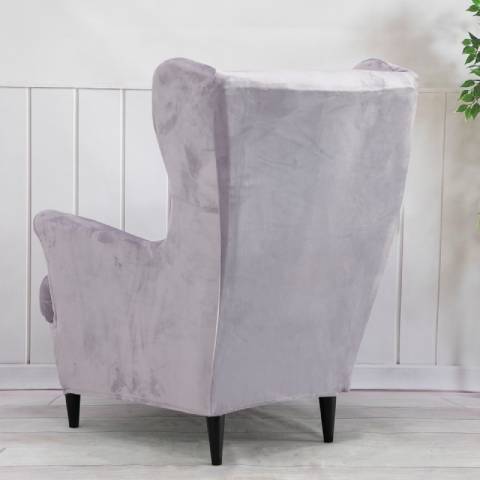 Housse de fauteuil à oreilles velours - gris - Élégance et Protection