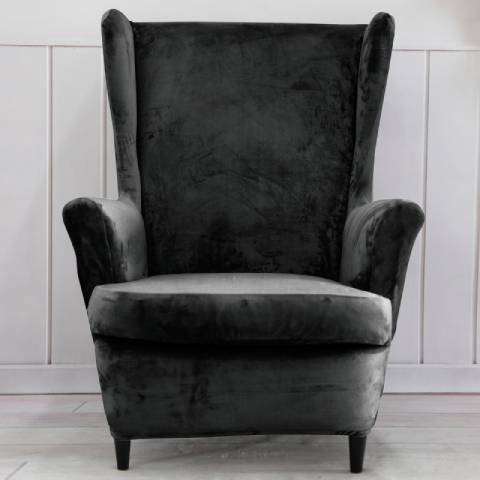 Housse de fauteuil à oreilles velours - Gris Foncé - Élégance et Protection